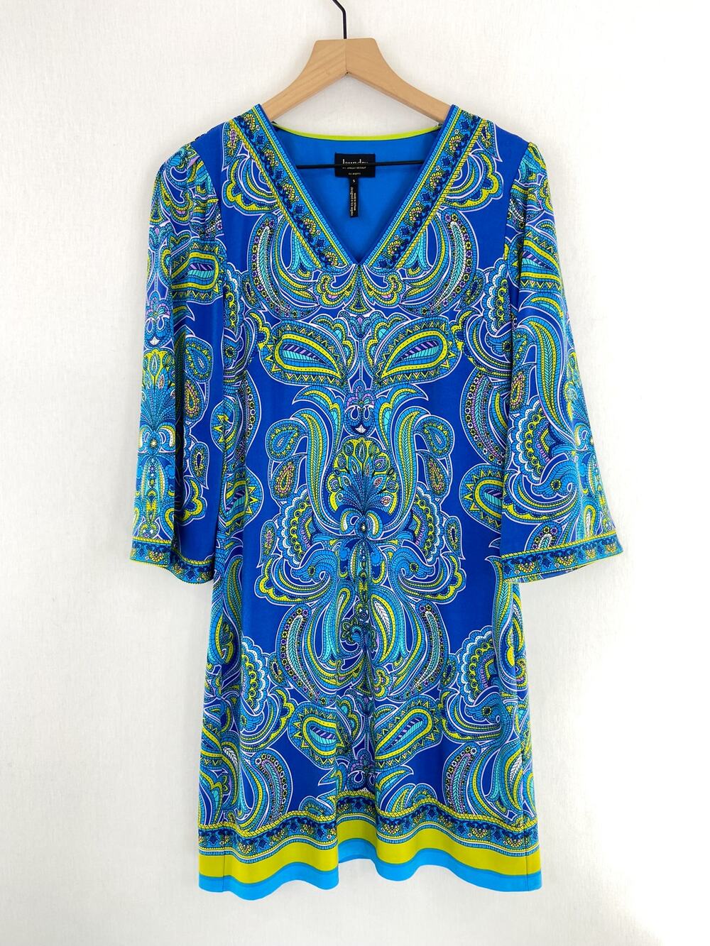 Laundry by Shelli Segal Paisley Blue Green Above Knee Peacock Shift Dress Small